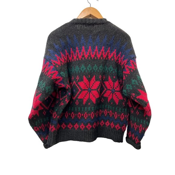 Authentic True Vintage GAP 100% Wool Vintage Sweater size L Black Navy Red Green - Picture 2 of 6